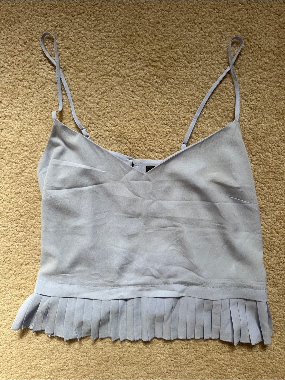 French Connection Light Blue Pleated Hem Spaghetti Strap Silk Tank
